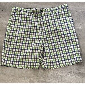 Chaps Golf 78 Men's Flat Front Stretch Navy Blue Plaid Shorts 42